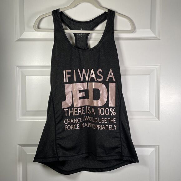 ICYZONE Black Rose Gold Workout Tank Racerback Size L If I Was A Jedi Star Wars - Picture 2 of 8